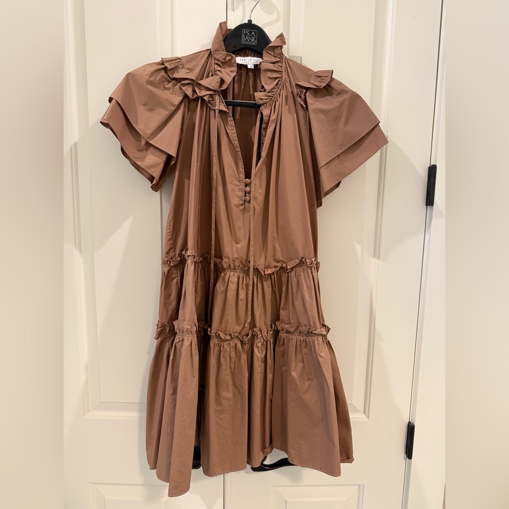 Hunter Bell New York Merritt Ruffle Tiered Cotton Dress Camel Brown